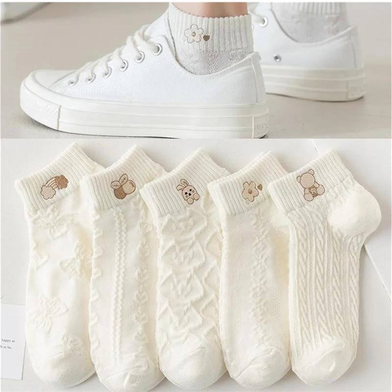 5pairs Women Socks Spring Summer Cute Bear Rabbit Rainbow Pr