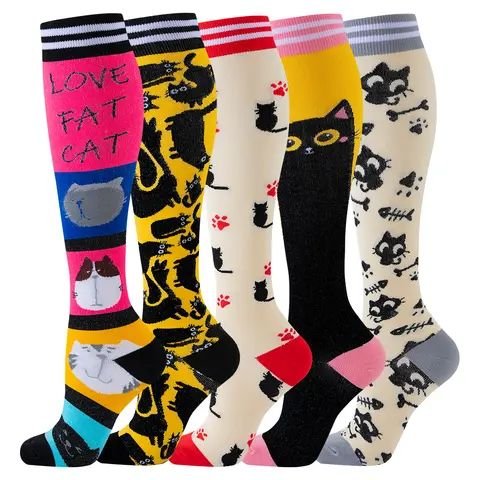 Cat Lover Compression Socks, 5 Pairs
