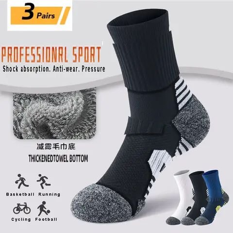 Cushioned Sole Sports Compression Socks, 3 Pairs