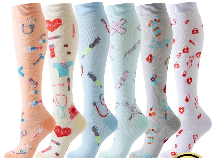 Pastel Print Compression Socks, 6 Pairs